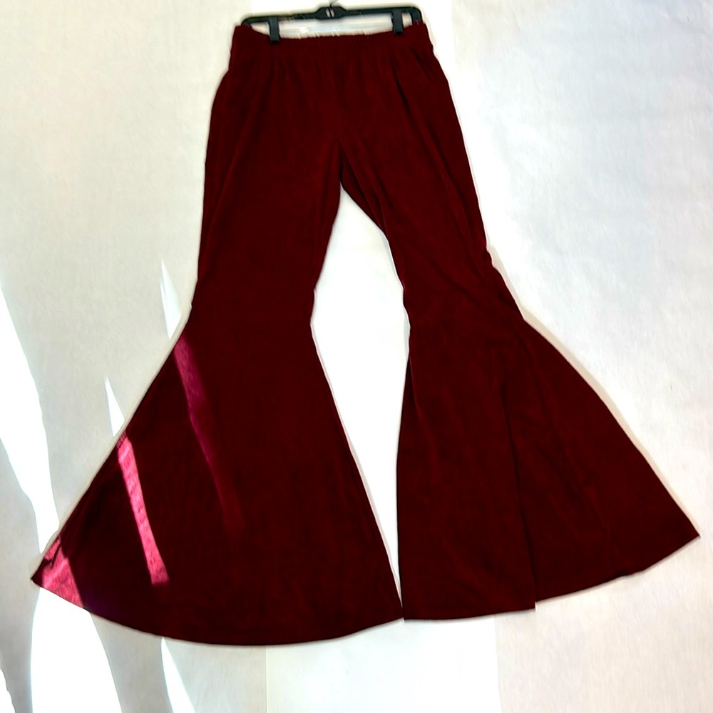 Dolls Kill Kick Flare leg Jayde Corduroy burgundy pull on pants women’s XL new